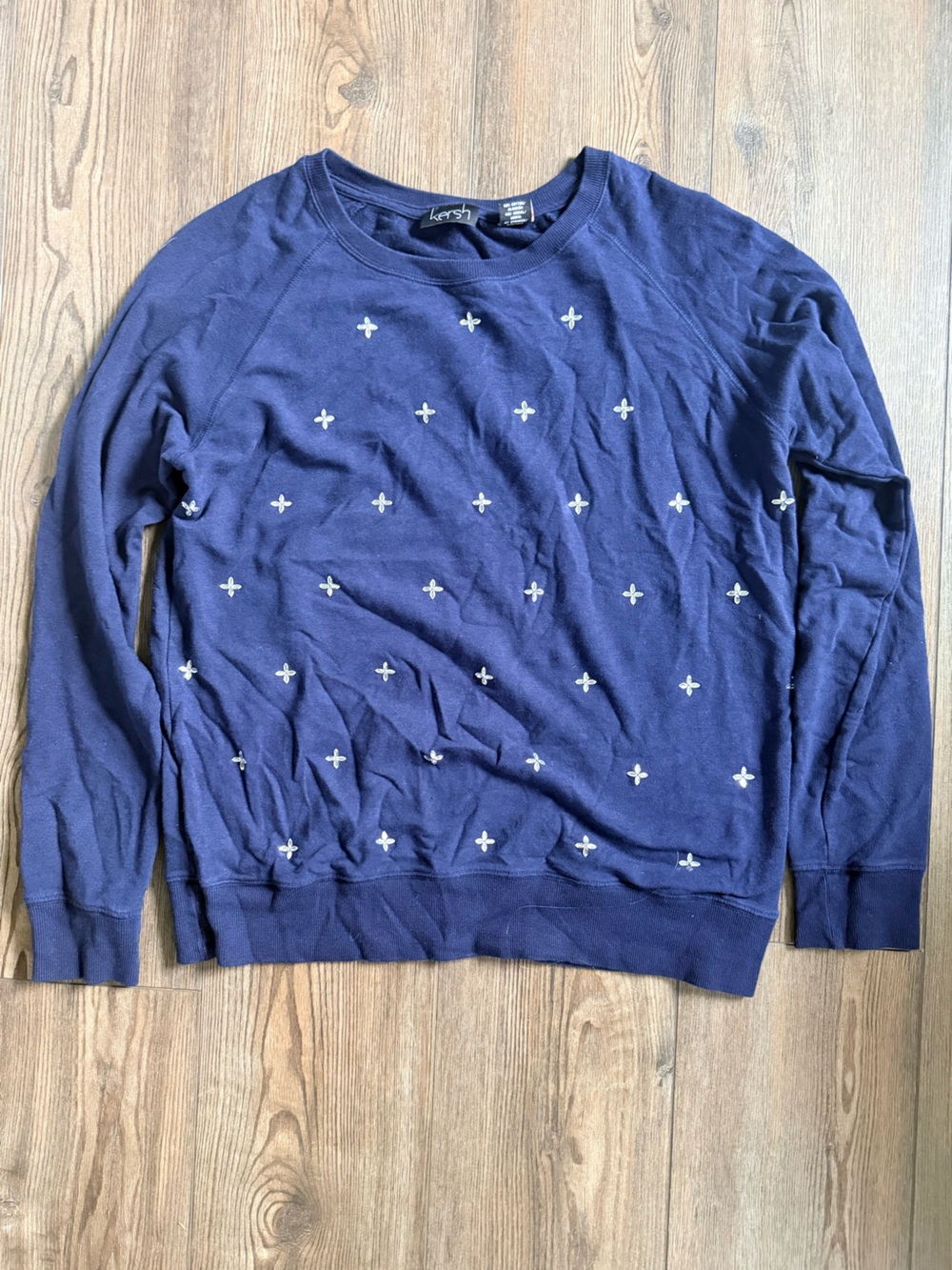 Kersh Navy Crewneck Sweater with White Cross Jewels 💎